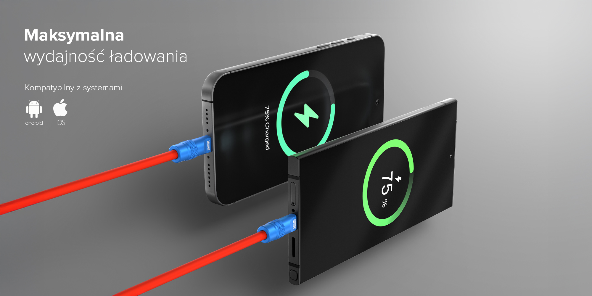 Kabel Newell USB-C - USB-C 100 W, 1,5 m, silikonowy, spiralny, zielono-bordowy